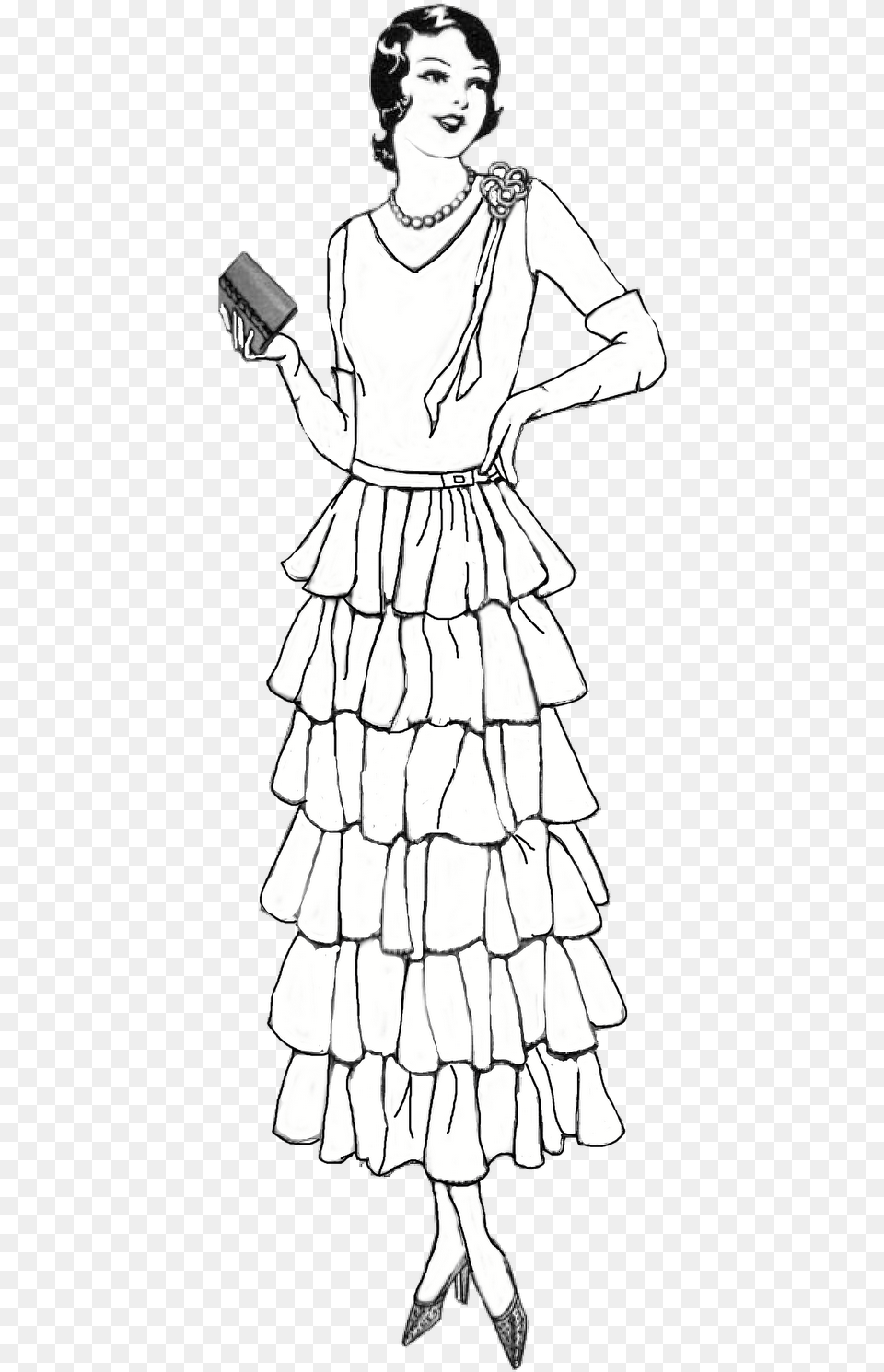 Vintage Digital Stamp Lady Image Flapper Dress Coloring Page, Woman, Person, Adult, Female Free Png Download