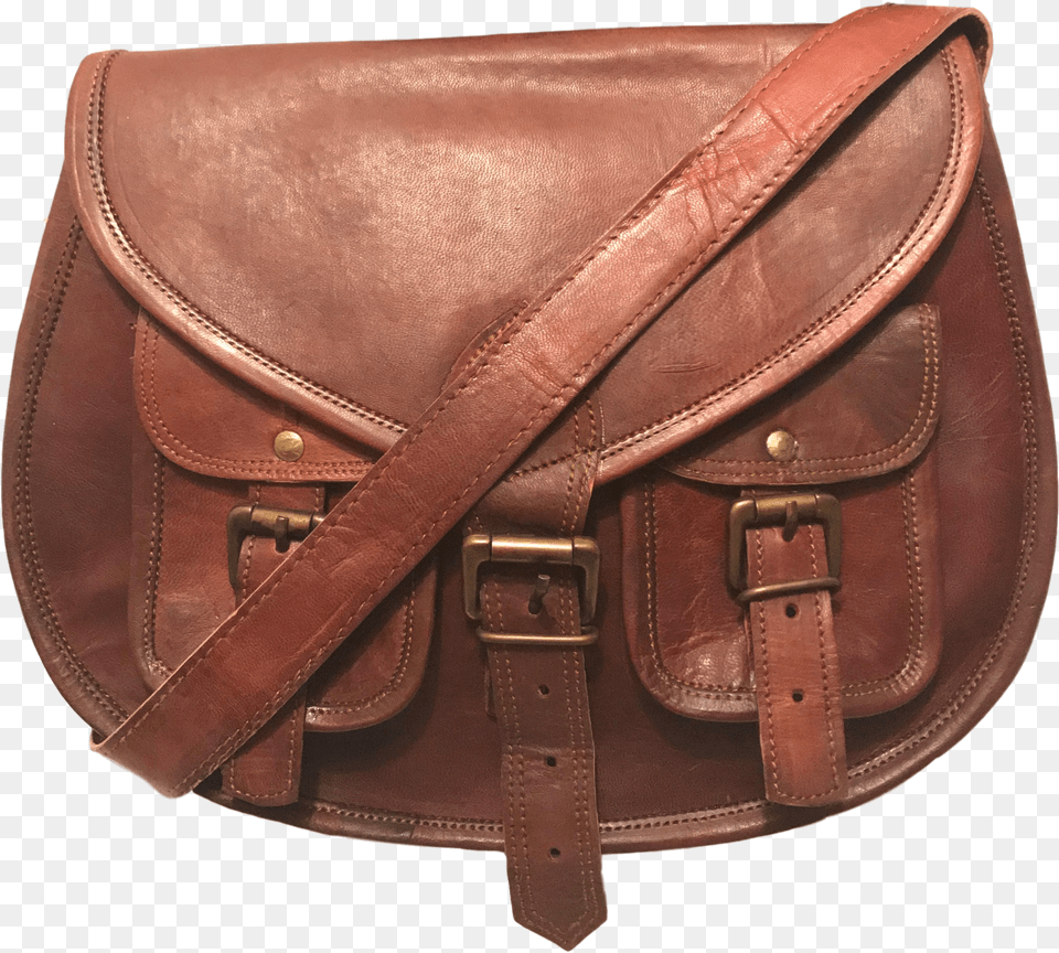 Vintage Distressed Brown Leather Saddle Bag Hand Made Handbag, Accessories, Purse, Briefcase Png Image