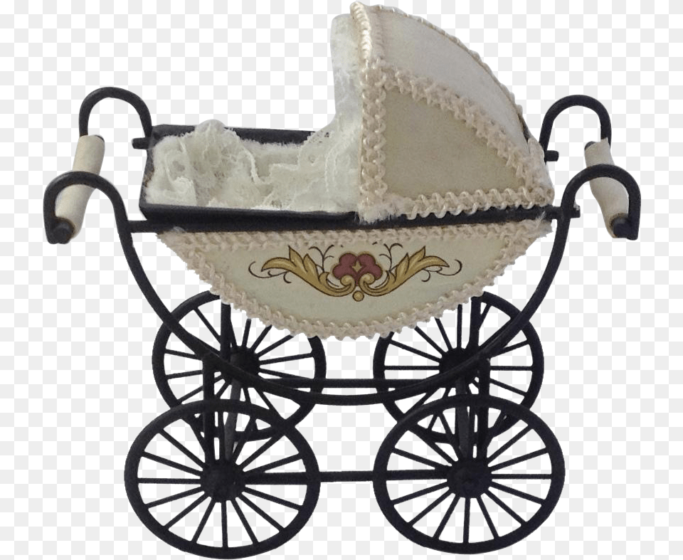 Vintage Dolls House Pram Horse And Carriage Silhouette, Bed, Cradle, Furniture, Machine Free Png