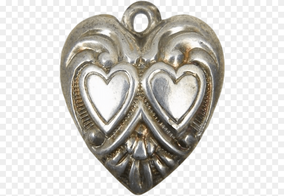 Vintage Double Hearts Sterling Silver Puffy Heart Charm, Accessories, Jewelry, Pendant, Locket Free Png Download