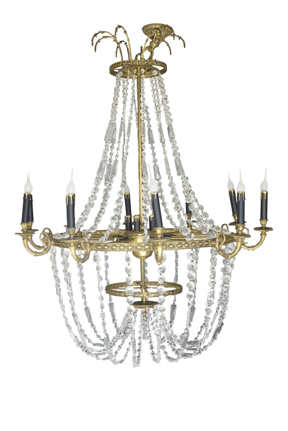 Vintage Empire Style Brass Crystal Chandelier Chandelier, Lamp Png