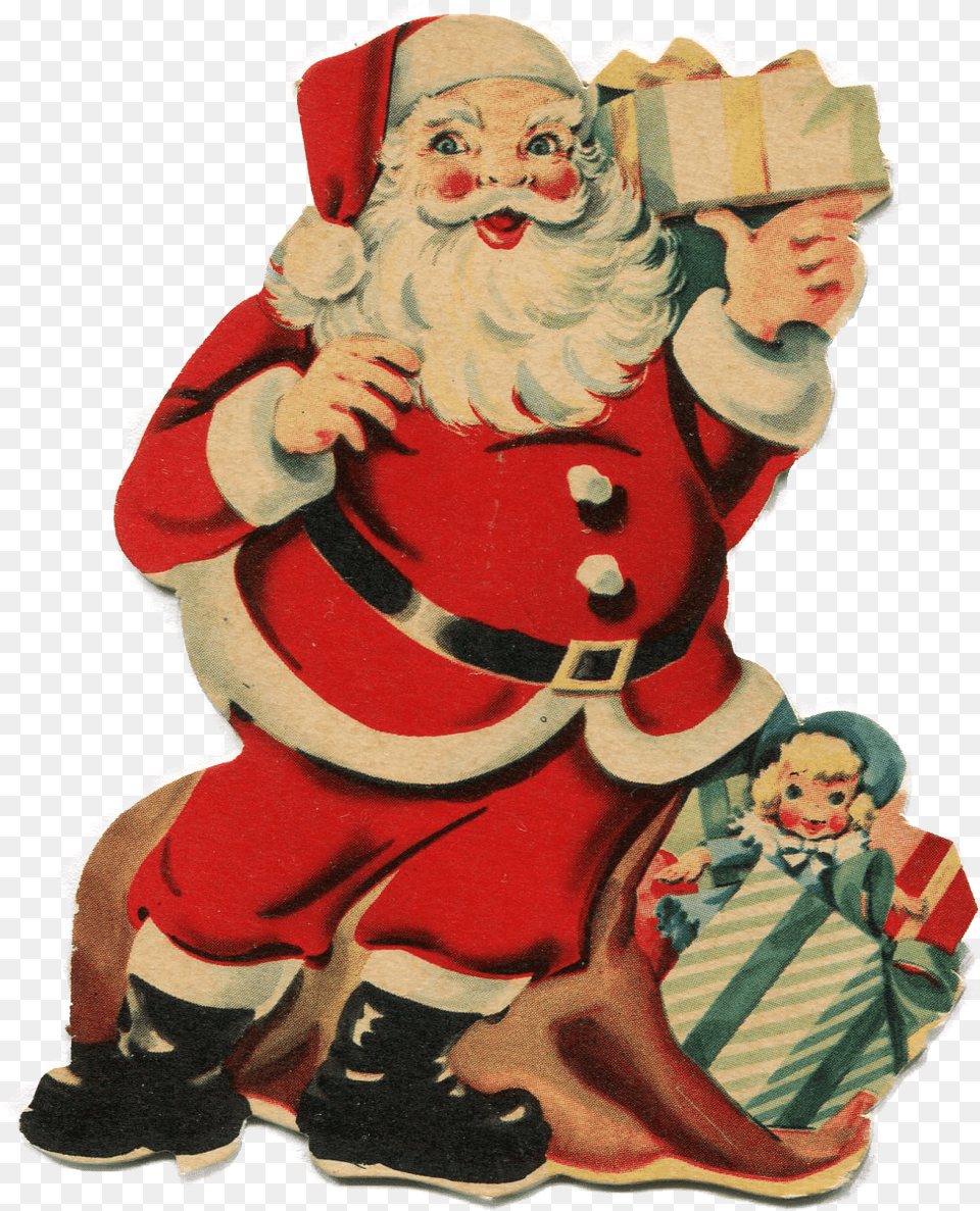 Vintage Father Christmas Transparent Vintage Christmas, Baby, Person, Face, Head Free Png Download
