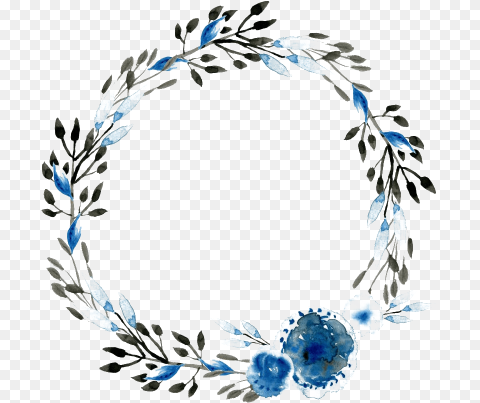 Vintage Floral Blue Frame All Blue Watercolor Wreath, Accessories, Jewelry, Plant, Bracelet Free Transparent Png