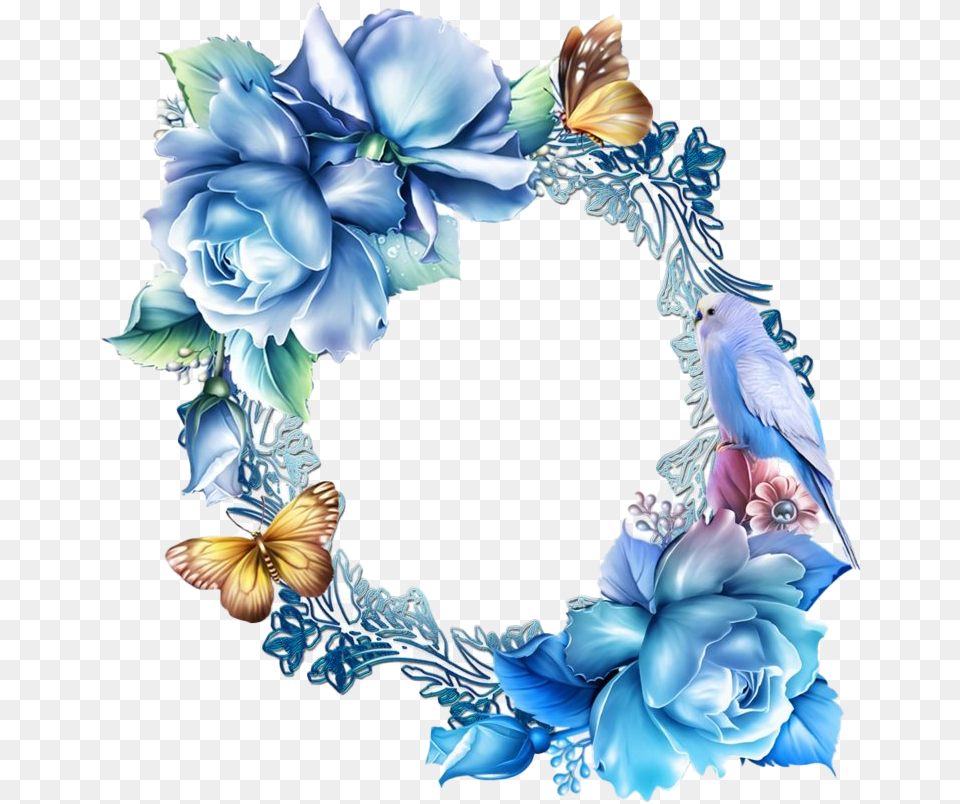 Vintage Floral Blue Frame All Frame Blue Flower Border, Animal, Bird, Wreath Free Png Download