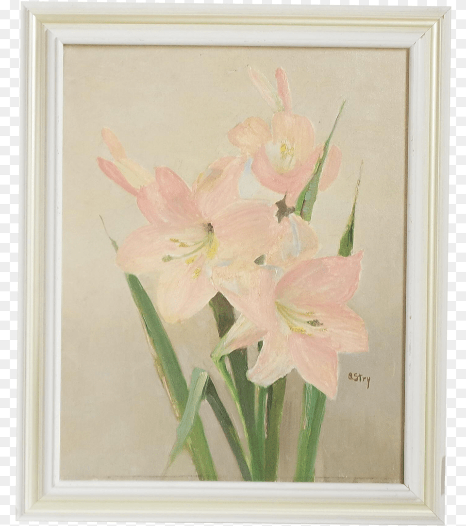 Vintage Floral Oil On Canvas Painting, Art, Flower, Plant Png Image