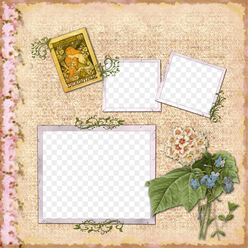 Vintage Floral Wallpaper With Photo Frames Free Transparent Png