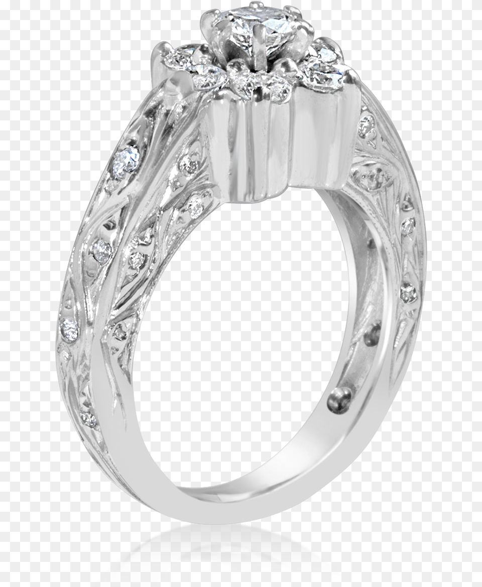 Vintage Flower Diamond Ring Engagement Ring, Accessories, Gemstone, Jewelry, Silver Free Png Download