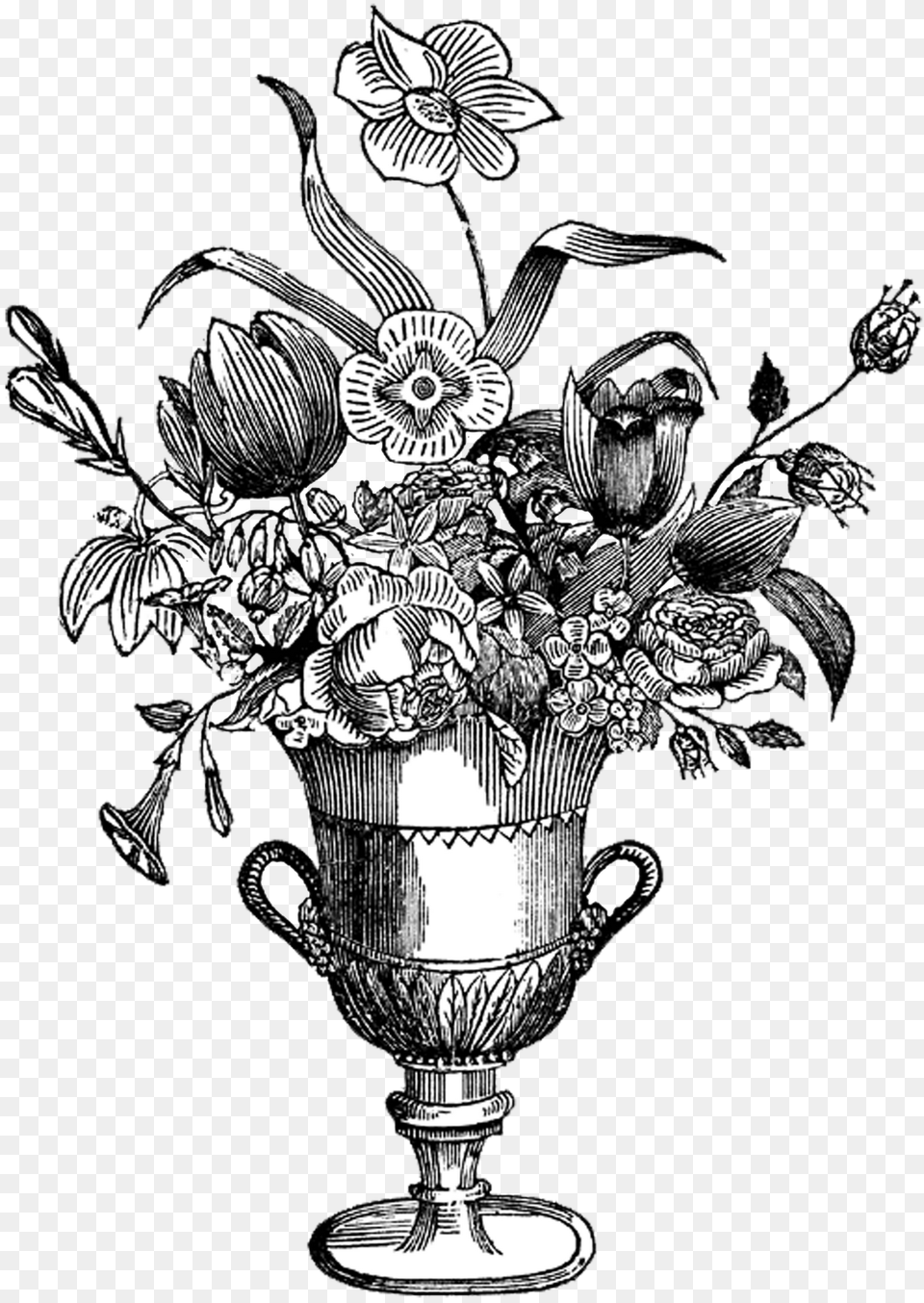 Vintage Flower Vase Black And White, Plant, Flower Bouquet, Flower Arrangement, Glass Free Png