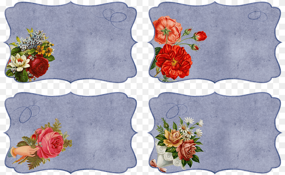 Vintage Flowers Labels Paper Bouquet Roses Garden Roses, Linen, Home Decor, Pattern, Graphics Png Image