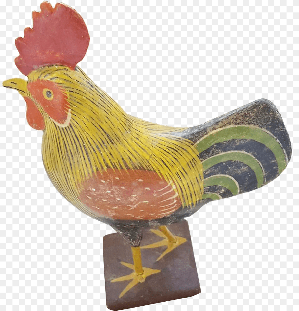 Vintage Folk Art Polychrome Painted Rooster From My Art, Animal, Bird, Chicken, Fowl Png