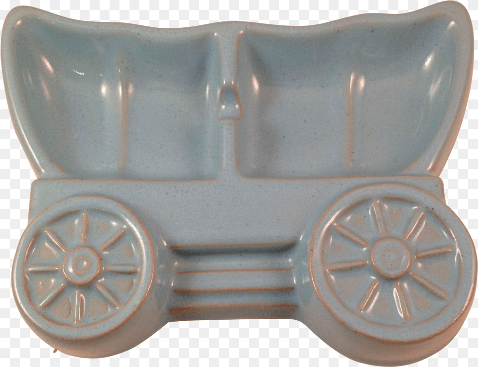 Vintage Frankoma Pottery Covered Wagon Sky Blue Ashtray Carriage, Art, Couch, Furniture, Porcelain Png Image