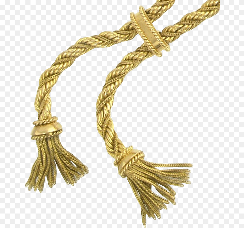 Vintage French 18k Gold Twisted Rope Chain Double Tassel Rope Chain, Sword, Weapon Png