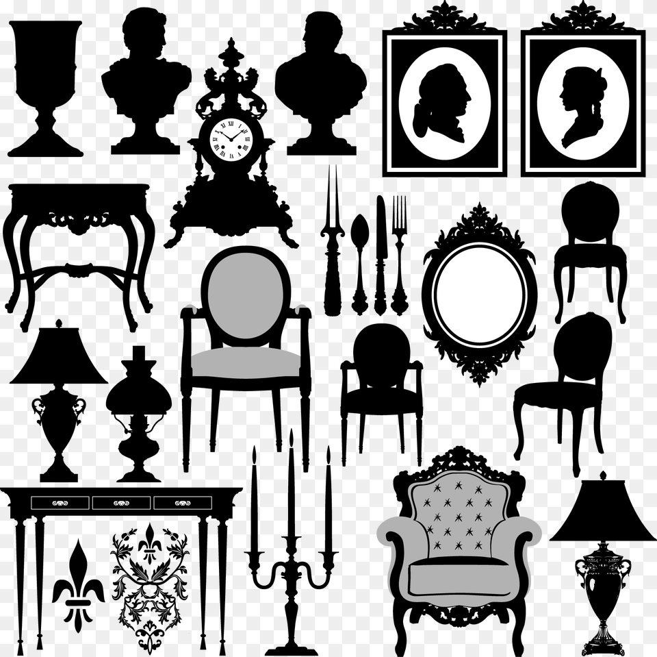 Vintage Furniture Silhouette, Chair, Stencil, Person, Adult Free Png