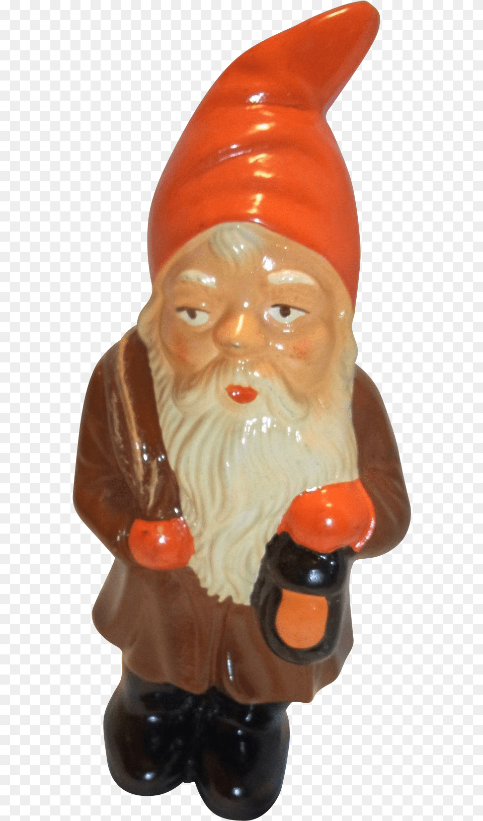 Vintage German Art Pottery Yard Gnome With Lantern Santa Claus, Figurine, Baby, Person, Face Free Transparent Png