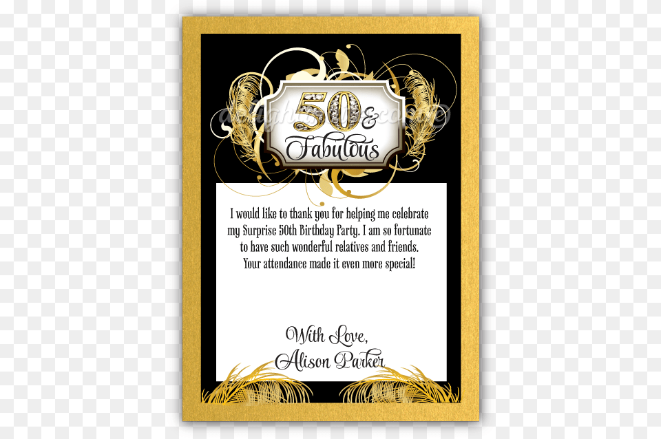 Vintage Gold And Black 50th Birthday Thank You Cards Thank You For Coming To My 50th Birthday, Advertisement, Poster, Text, Dynamite Free Png