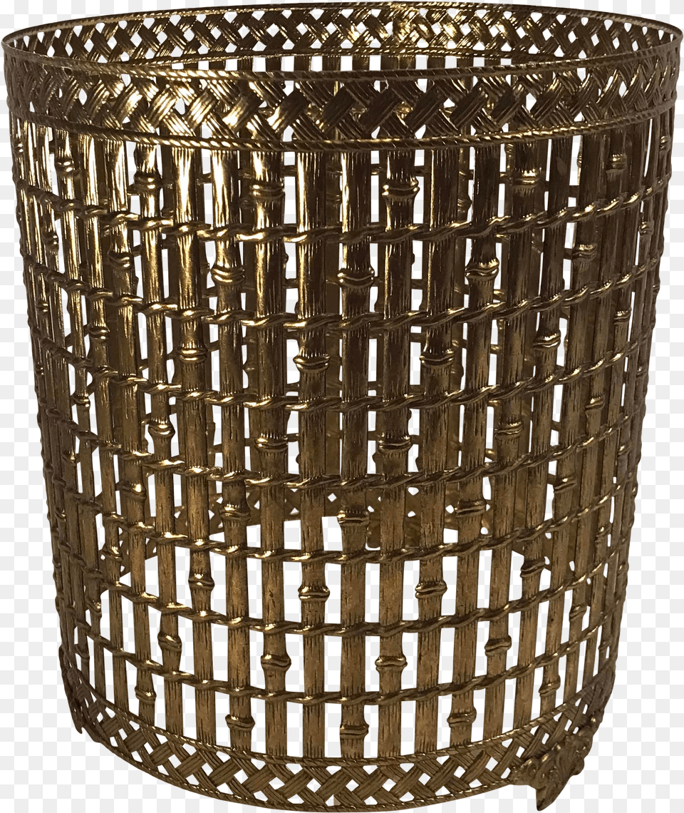 Vintage Gold Metal Hollywood Regency Faux Bamboo Trash Can Cover Gold Png Image