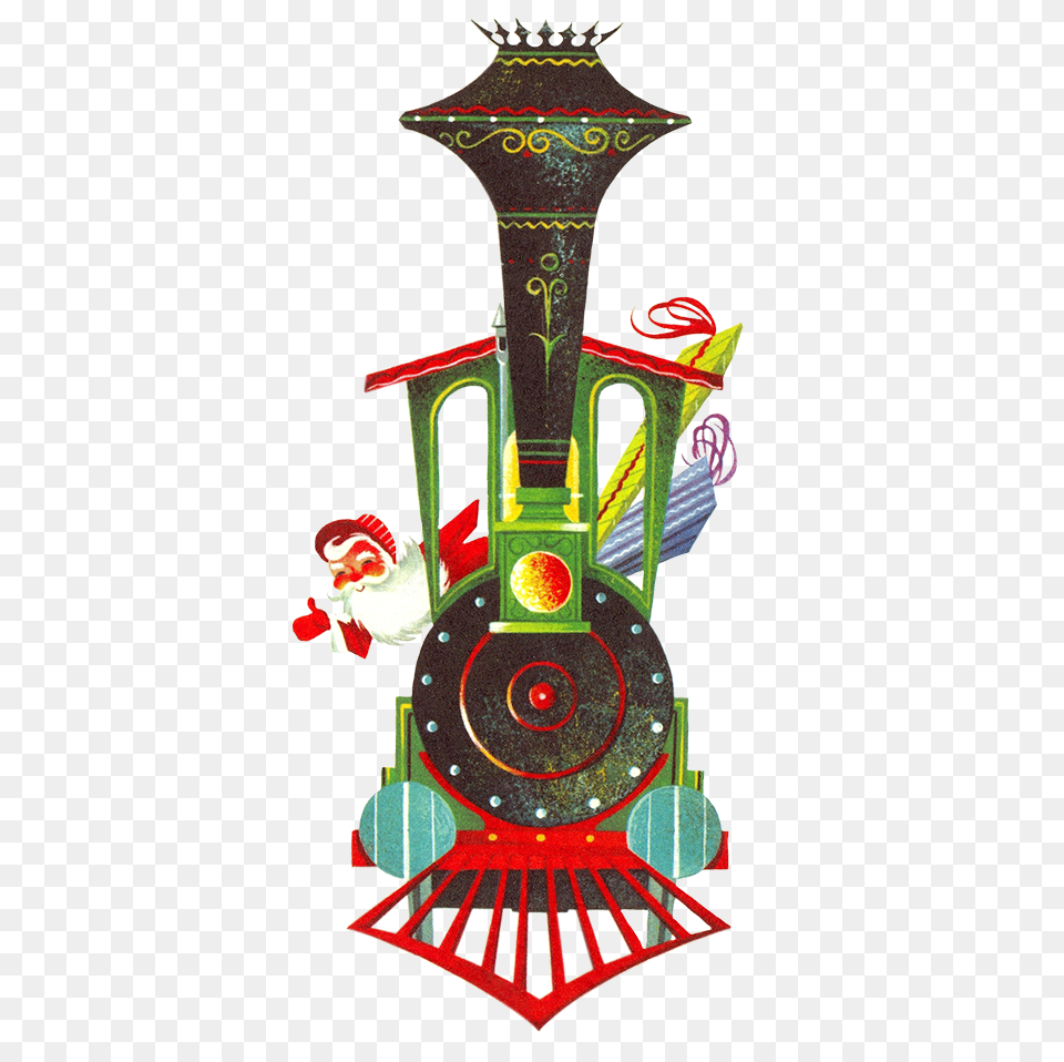 Vintage Graphic Of Christmas Train Vintage Christmas Toys Clipart Transparent, Vehicle, Transportation, Railway, Face Free Png Download