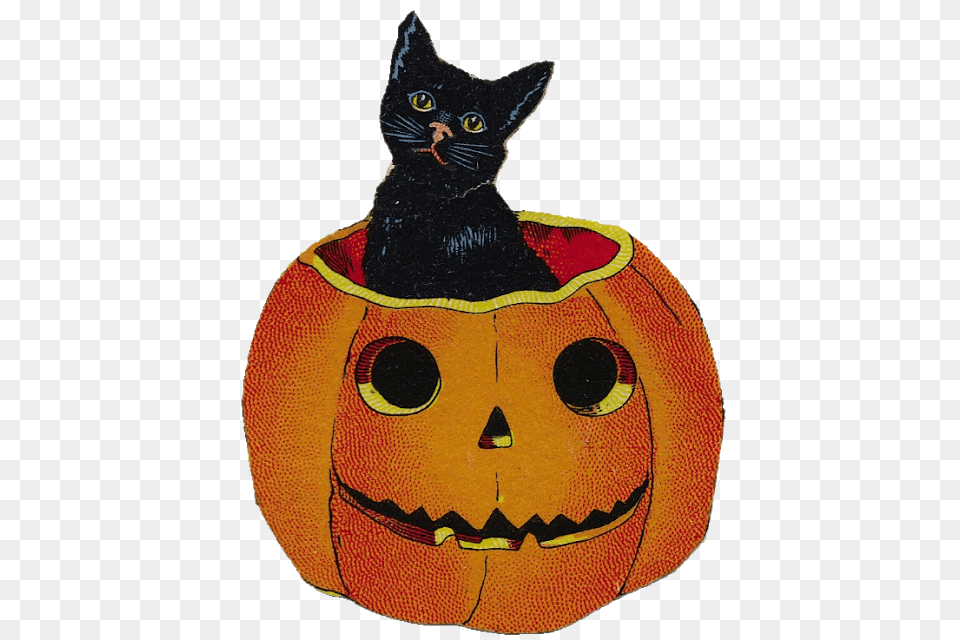 Vintage Halloween Necklace Black Cat And Pumpkin Vintage Halloween Pumpkin Cat, Animal, Mammal, Pet, Festival Png