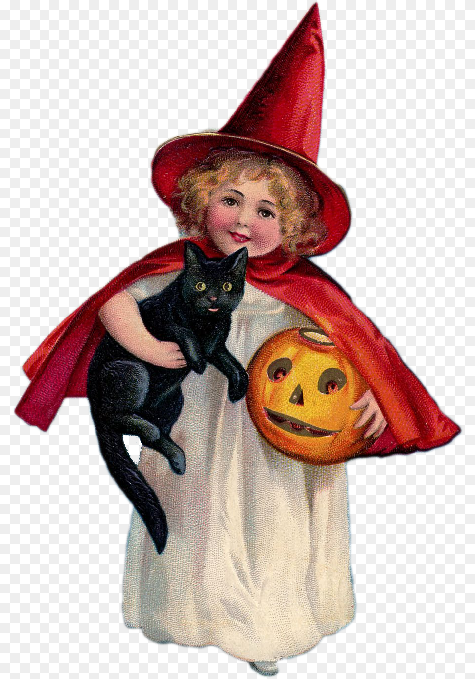 Vintage Halloween Witch Vintage Black Cat And Witches, Baby, Person, Clothing, Hat Free Png