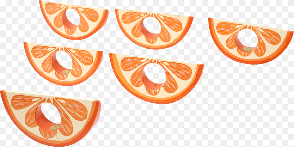 Vintage Hand Painted Orange Slice Napkin Rings Set Of 6 Circle Png Image