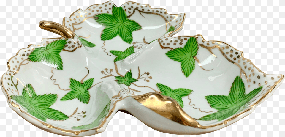 Vintage Hand Painted Porcelain Ivy Leaf Trinket Dish Serving Tray, Art, Pottery, Plant, Plate Png Image