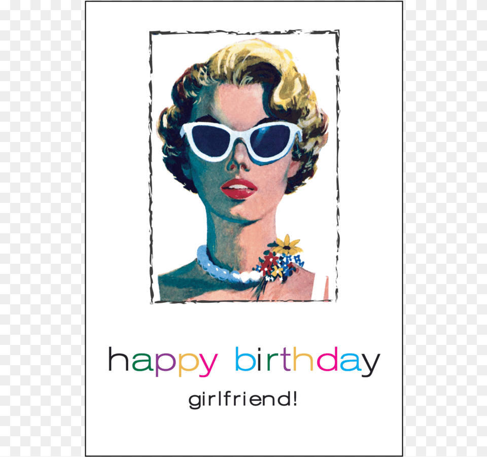 Vintage Happy Birthday Girlfriend Card Set, Accessories, Sunglasses, Person, Woman Png