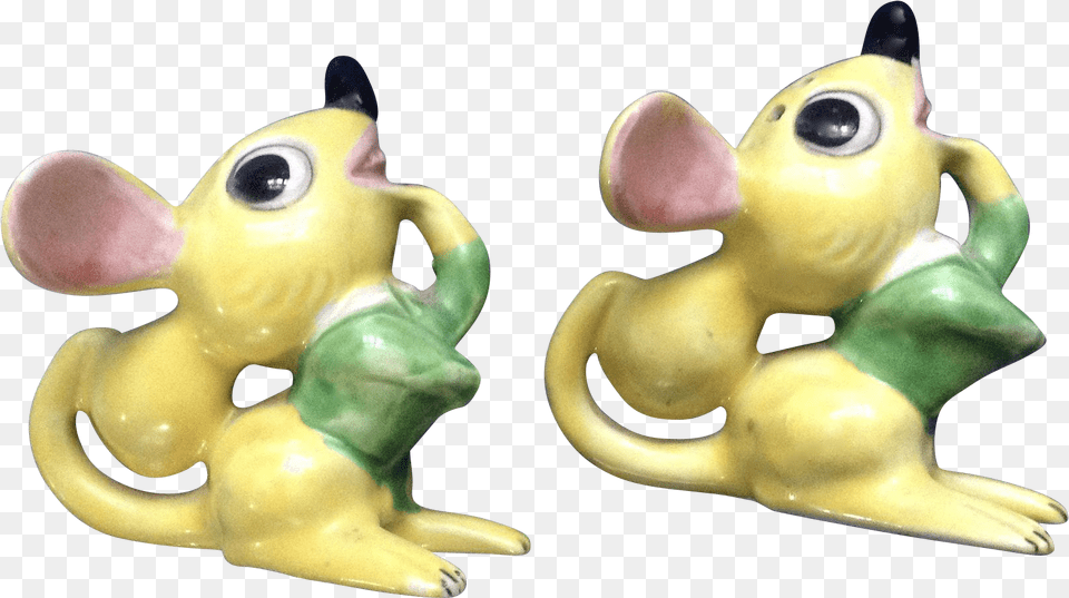 Vintage Identical Twins Yellow Mice Salt Or Pepper Cartoon, Figurine, Art, Porcelain, Pottery Free Png
