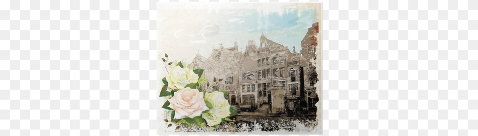 Vintage Illustration Of Amsterdam Street And Roses Illustration, Art, Plant, Pattern, Painting Png Image