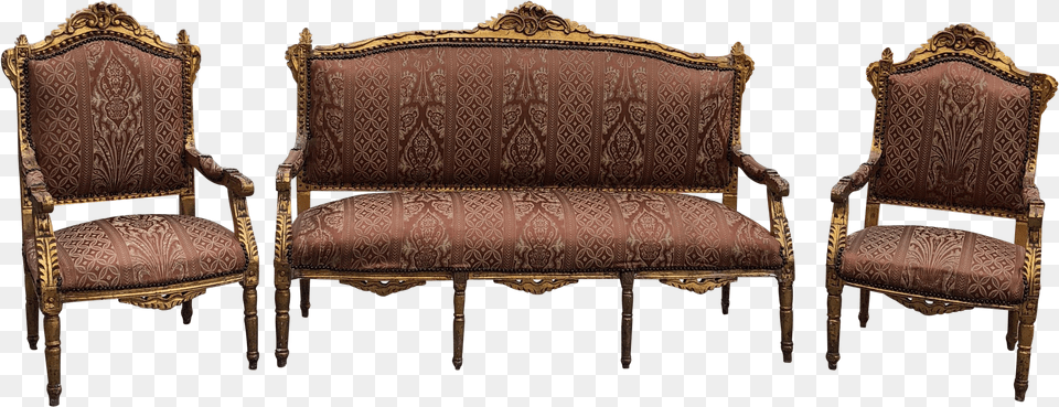Vintage Imperial Gilded French Sofa And Chairs Studio Couch, Chair, Furniture, Bench, Armchair Png Image