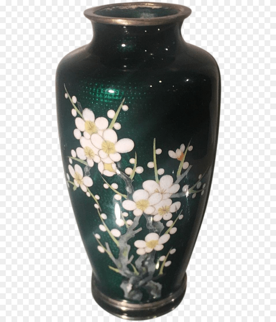 Vintage Japanese Green Cloisonn Vase W Flowers Amp Bird Vase, Jar, Pottery, Urn, Art Free Png Download