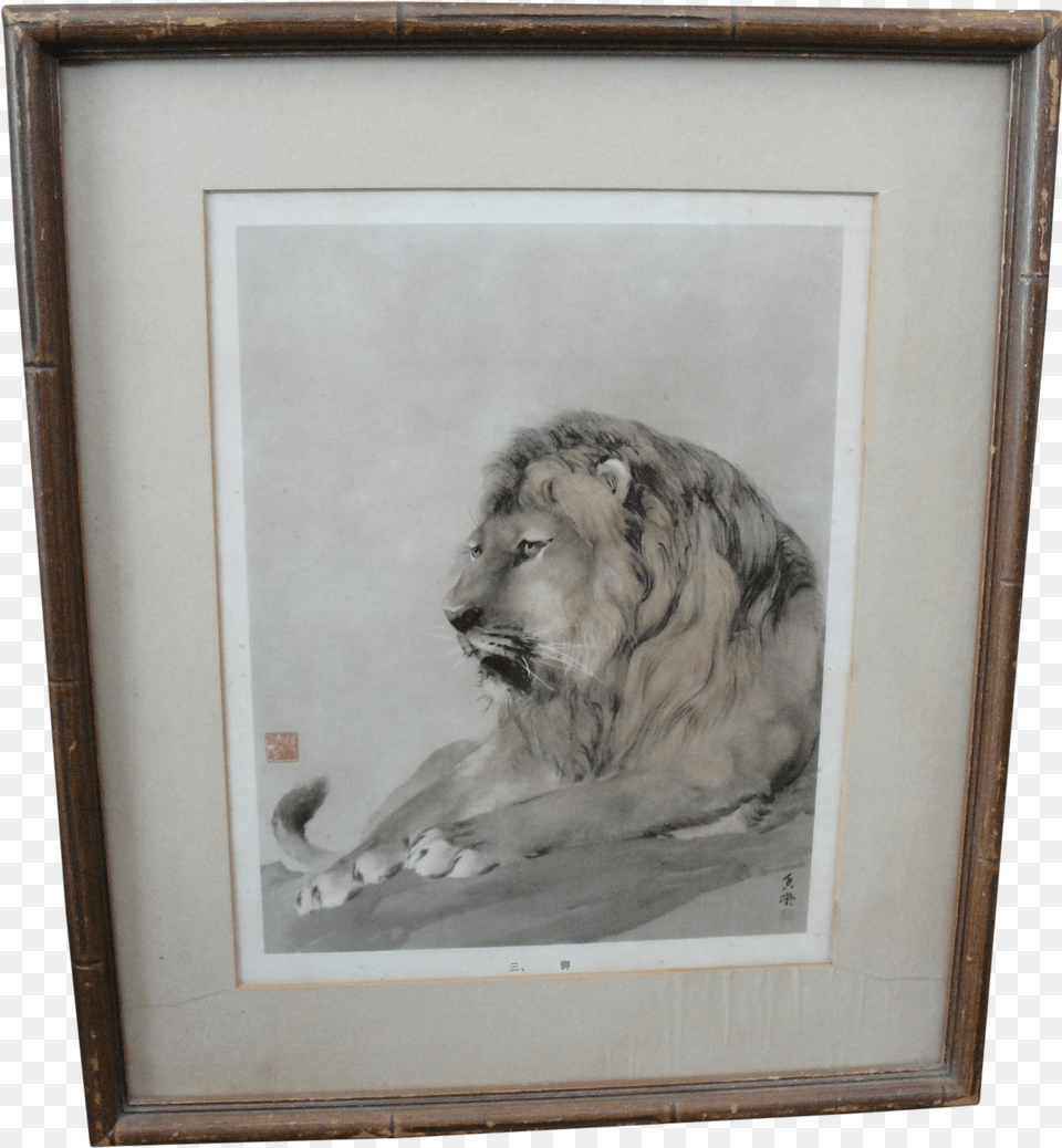 Vintage Japanese Print Of Savannah Lion On Chairish, Animal, Art, Mammal, Painting Free Transparent Png