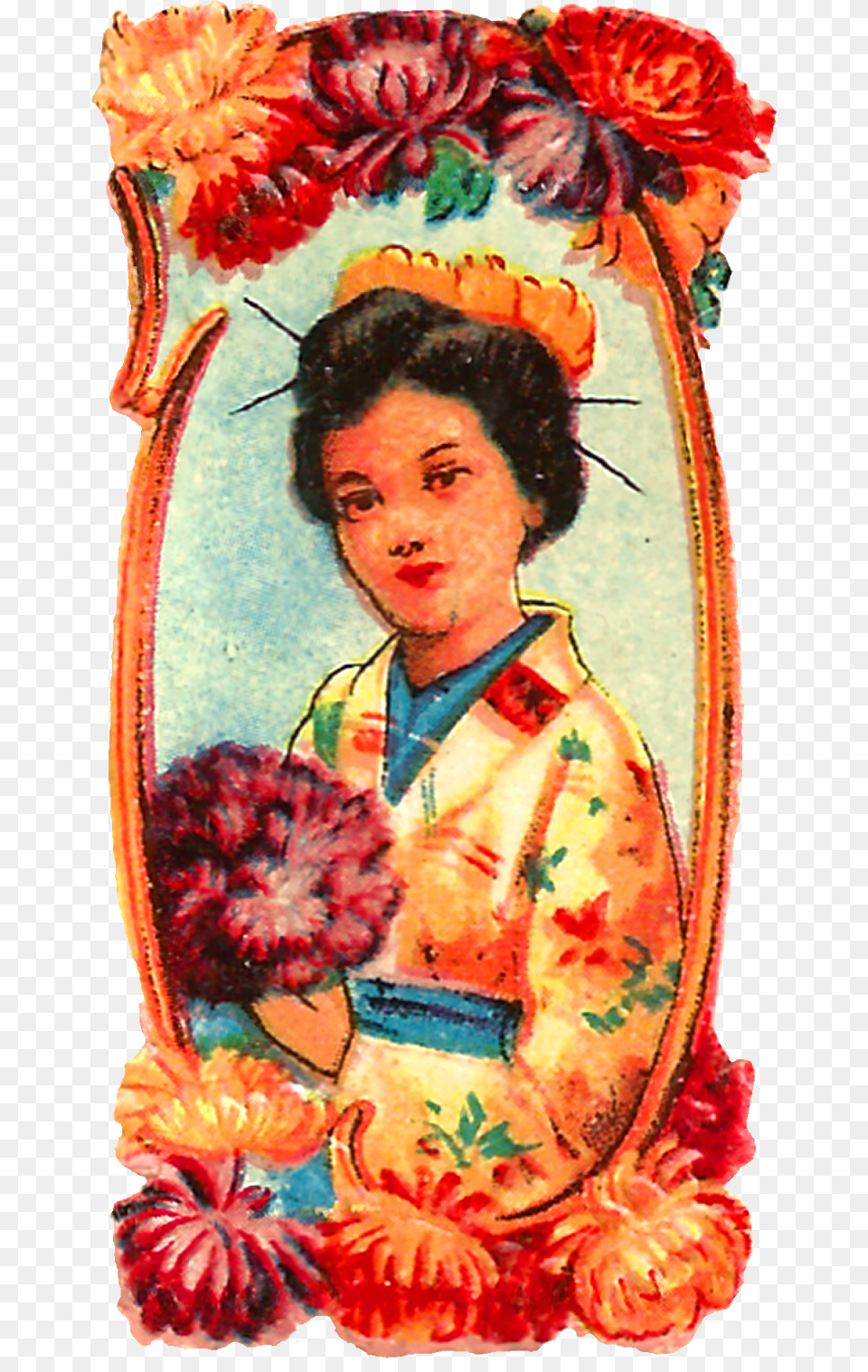 Vintage Japanese Women Flower Card Images Artificial Flower, Clothing, Dress, Adult, Wedding Png