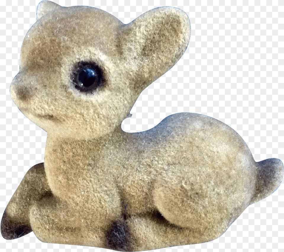 Vintage Josef Originals Baby Fawn Deer With Fuzzy Flocked Transparent Knick Knacks, Figurine, Plush, Toy, Animal Png