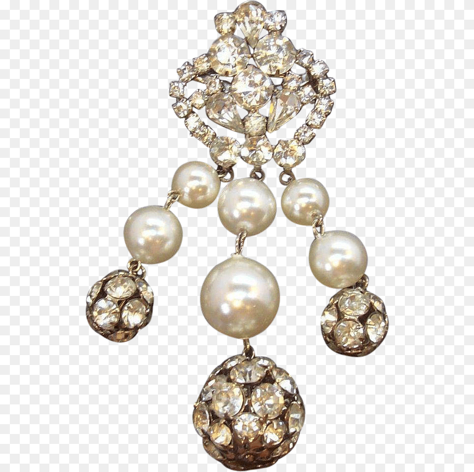 Vintage Large Dangle Rhinestone Imitation Pearl Brooch Circa, Accessories, Earring, Jewelry, Necklace Free Png Download