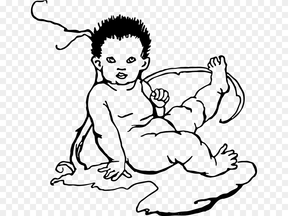 Vintage Line Drawing Sketch Baby Infant People, Gray Free Png