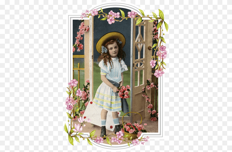 Vintage Little Girl Framed Hat Edwardian Child Doll, Flower Arrangement, Clothing, Plant, Flower Free Png Download