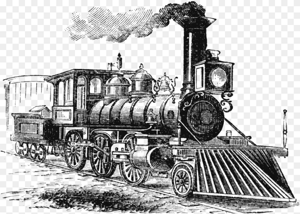 Vintage Locomotive Train Drawing Transparent Second Industrial Revolution Drawing, Gray Free Png Download
