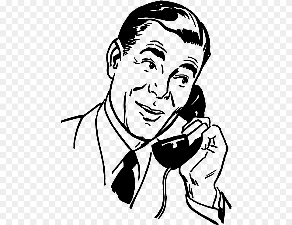 Vintage Man Telephone Cartoon, Gray Free Png