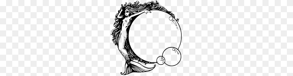 Vintage Mermaid Clipart, Gray Png