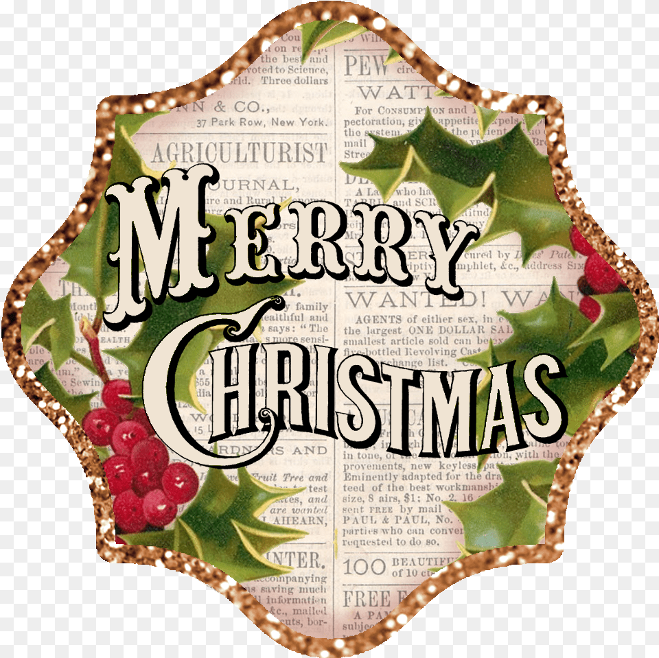 Vintage Merry Christmas Clip Art, Leaf, Plant, Text Free Transparent Png