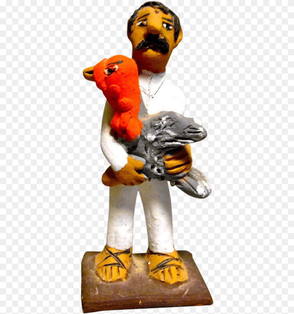 Vintage Mexican Folk Art Pottery Man Holding A Turkey Figurine, Toy, Animal, Beak, Bird Free Png