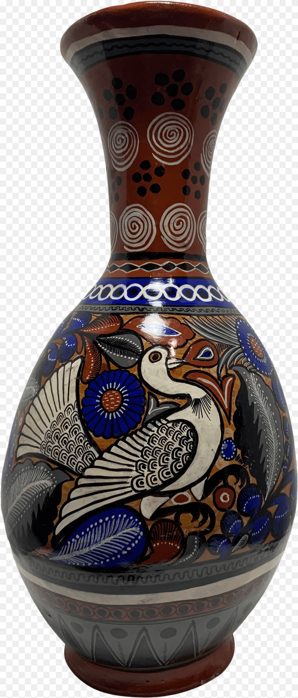 Vintage Mexican Pottery Vase With Blue Flowers And White Doves Earthenware, Advertisement, Poster, Cattle, Cow Png Image