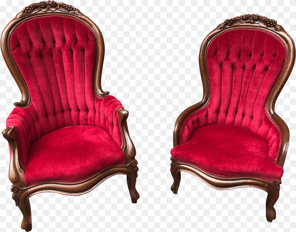 Vintage Mid Century Victorian King And Queen Parlor Chairs A Pair Outdoor Furniture Free Png Download