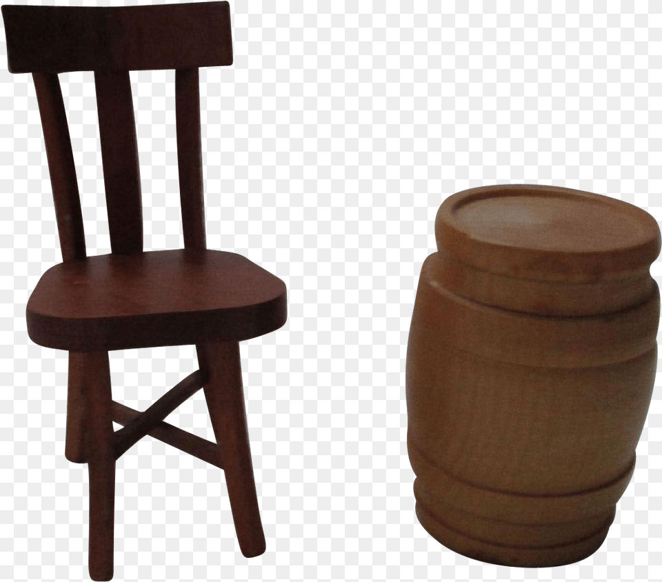 Vintage Miniature Doll House Wooden Chair And Whiskey Chair, Furniture, Barrel Free Png Download