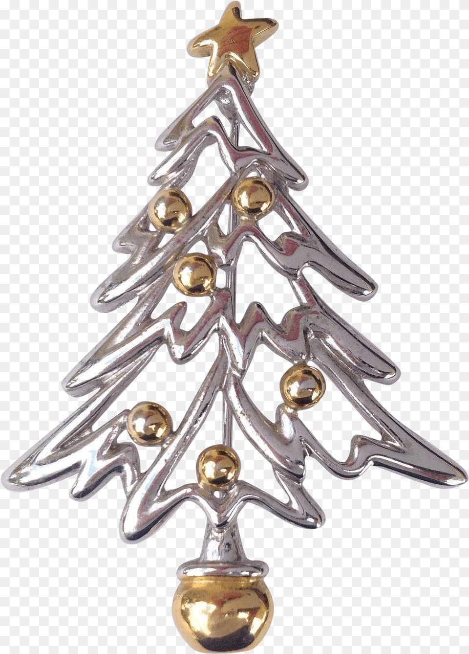 Vintage Modern Silver And Gold Tone Christmas Tree Christmas Ornament, Accessories, Earring, Jewelry, Christmas Decorations Png Image
