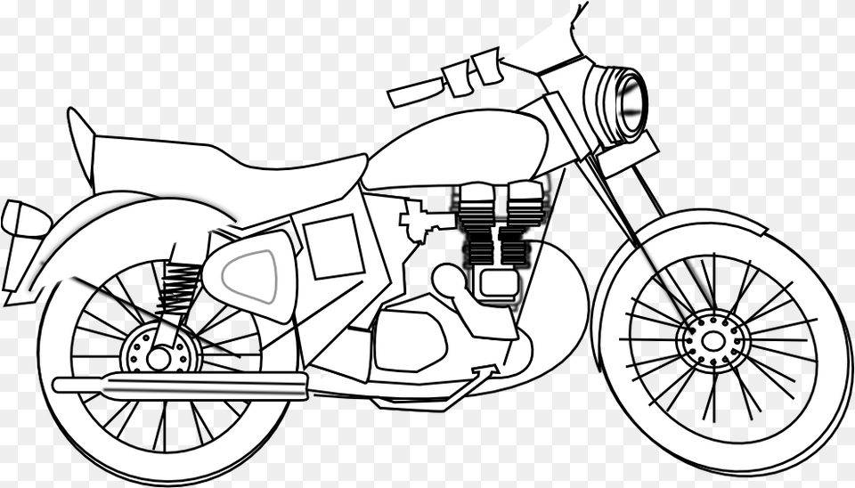 Vintage Motorcycle Drawing At Getdrawings Motorcycle Clipart Black And White, Machine, Spoke, Vehicle, Transportation Free Png