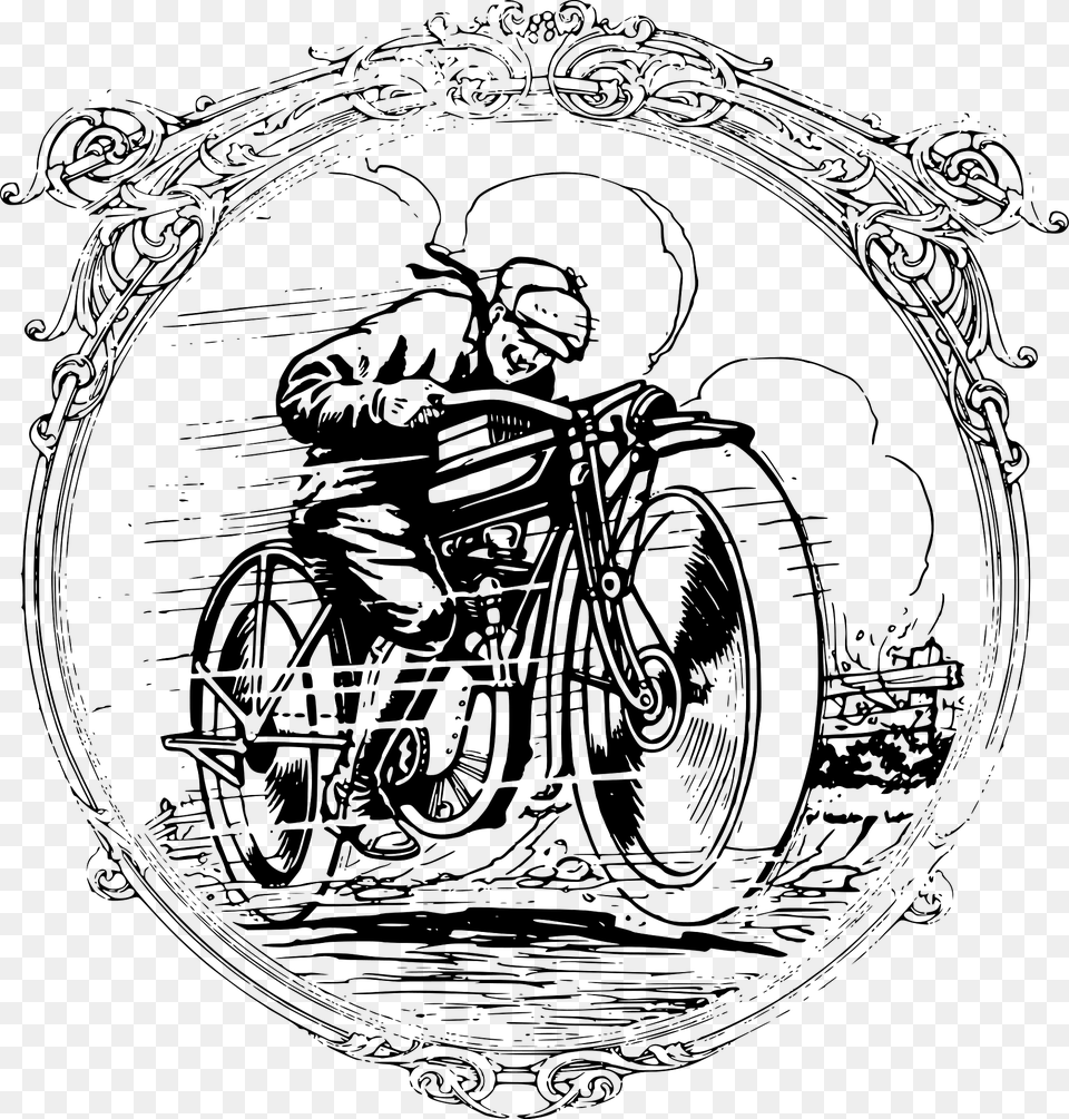 Vintage Motorcycle In A Frame Clipart, Wheel, Machine, Person, Man Free Transparent Png