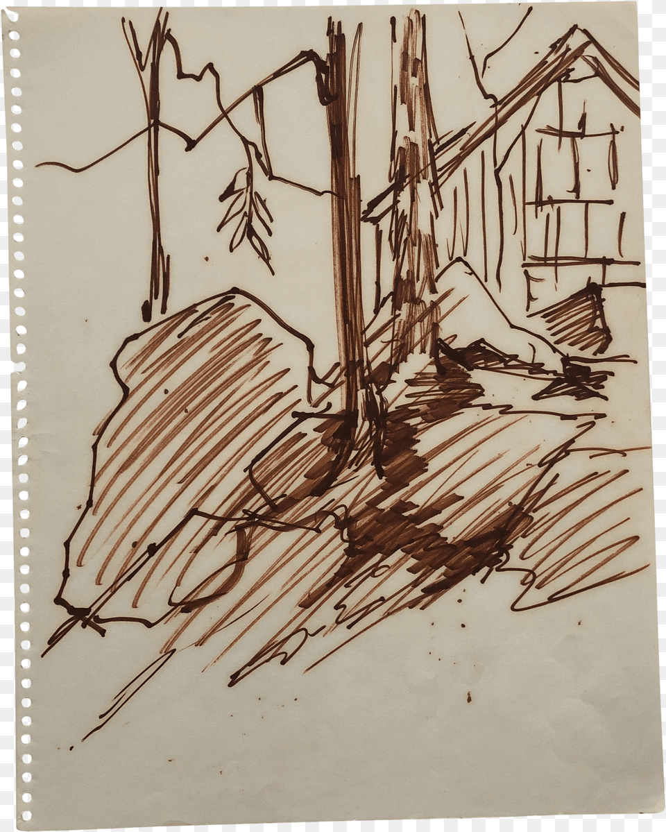 Vintage Mountain Drawing 1966 Sketch, Gray Png