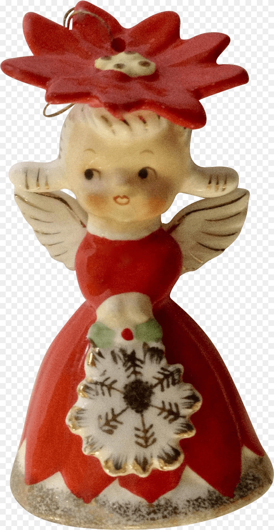 Vintage Napco Red Dress Poinsettia Flower Angel Girl Figurine, Baby, Person, Outdoors Free Png