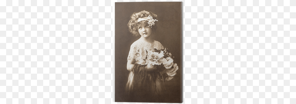 Vintage Nostalgic Portrait Of Little Girl Canvas Print Blossomingmeadow Snowy Set Of Earrings And Bracelet, Flower Bouquet, Plant, Flower, Flower Arrangement Png Image